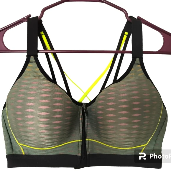 Victoria's secret sport green black bra closure front racerback size 34D - Picture 4 of 12